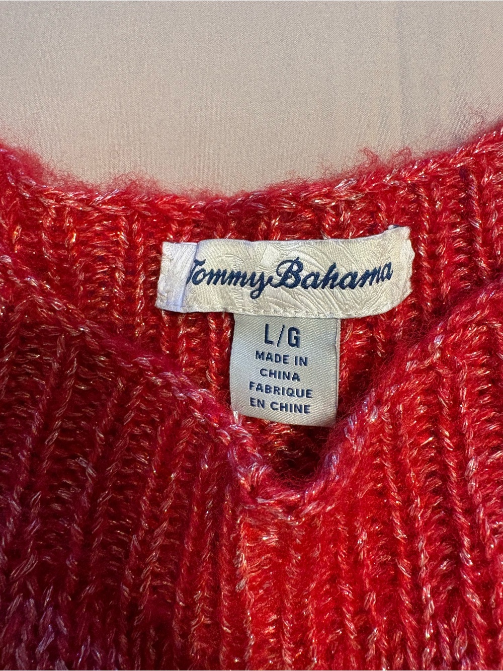 Tommy Bahama Red Ribbed Knit Scoop Neck Sweater